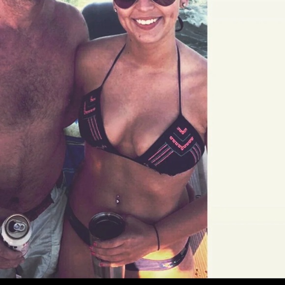 Navy bikini with neon Aztec accents and tassels - Picture 5 of 5